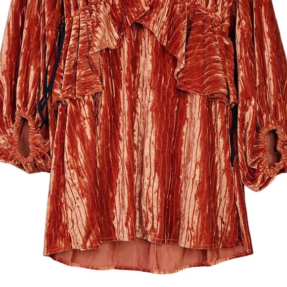 TOPSHOP Womens 6 Balloon Sleeve Velvet Minidress in Orange NEW Fits like 2-4 - Picture 8 of 15